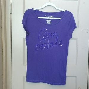 4/$20❤️ GUC Aéropostale Size L Purple Scoop Neck Top With Sequin Font